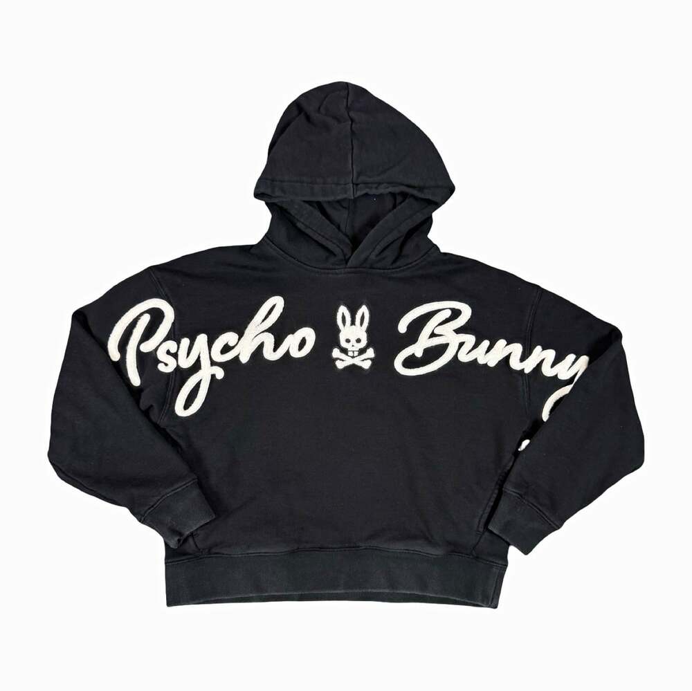 Psycho Bunny Women’s Black Pullover Hooded Hoodie Logo Graphic Pockets Size M